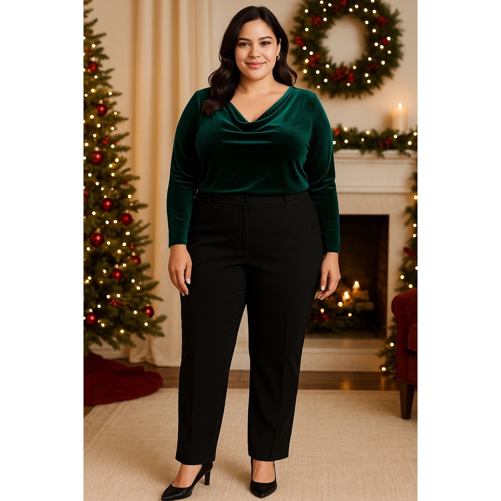 JM‎ Collection Women's 18W Black Dress Pants Plus Pull On Stretch Trousers Work